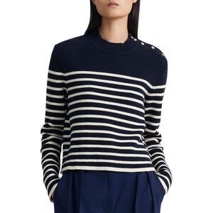 Altuzarra Womens Oz Stripe Cotton & Cashmere Sweater Medium Navy/Ivory  NWT $895